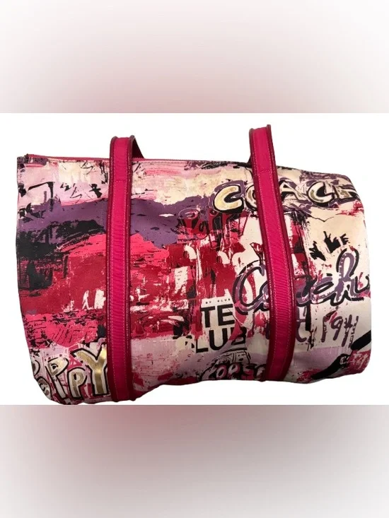 Coach Y2K Poppy Graffiti Glam Tote & Wristlet  Set (Pink Multi) - GUC - Picture 4 of 14